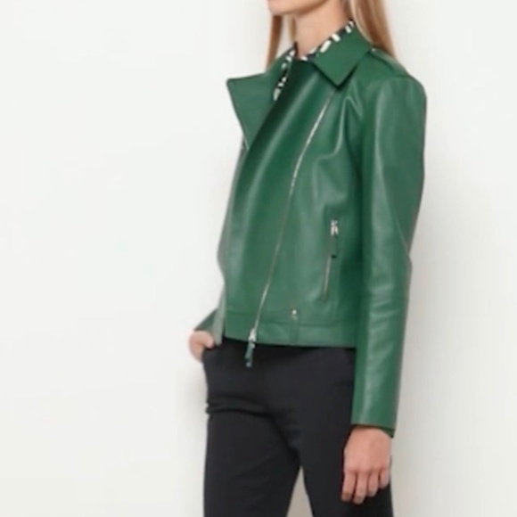 $1795 Lafayette 148 Elm Green Leather Moto Bernice Jacket Size Medium NWT - Picture 4 of 9